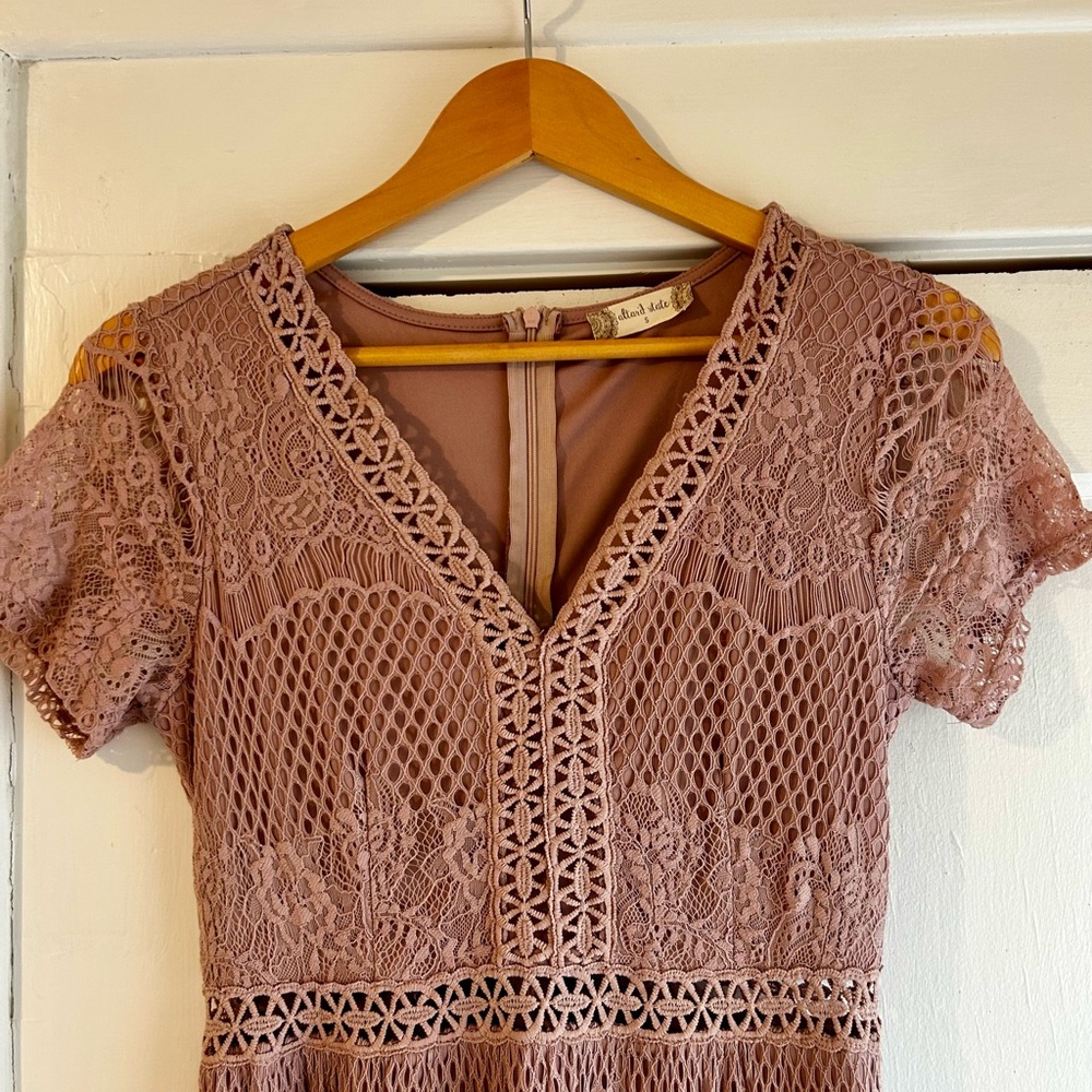 Lace Short Sleeve Dress in Mauve by Altar’d State